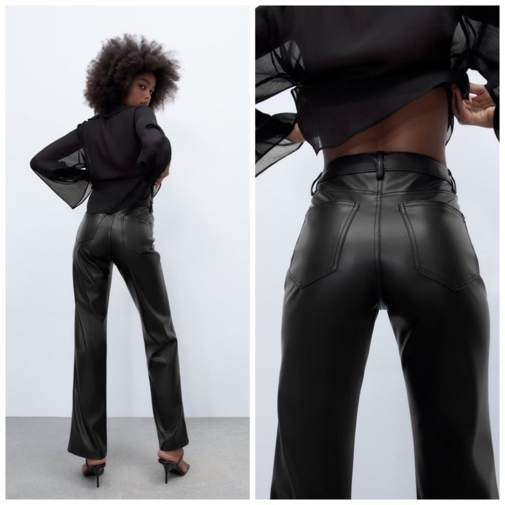 Zara | Faux Vegan Leather Tapered High Waist 90’s Trousers
